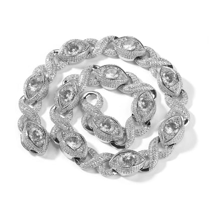 Iced Out Infinity Cuban Chain Necklace Eyes Pave Cubic Zirconia