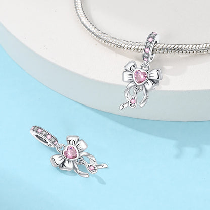 Bracelet Charms Beads Pink Zircon Bow Tie