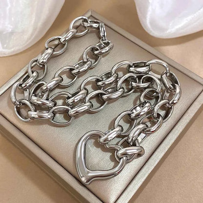 Golden Stainless Steel Irregular Hollow Heart Pendant Necklace