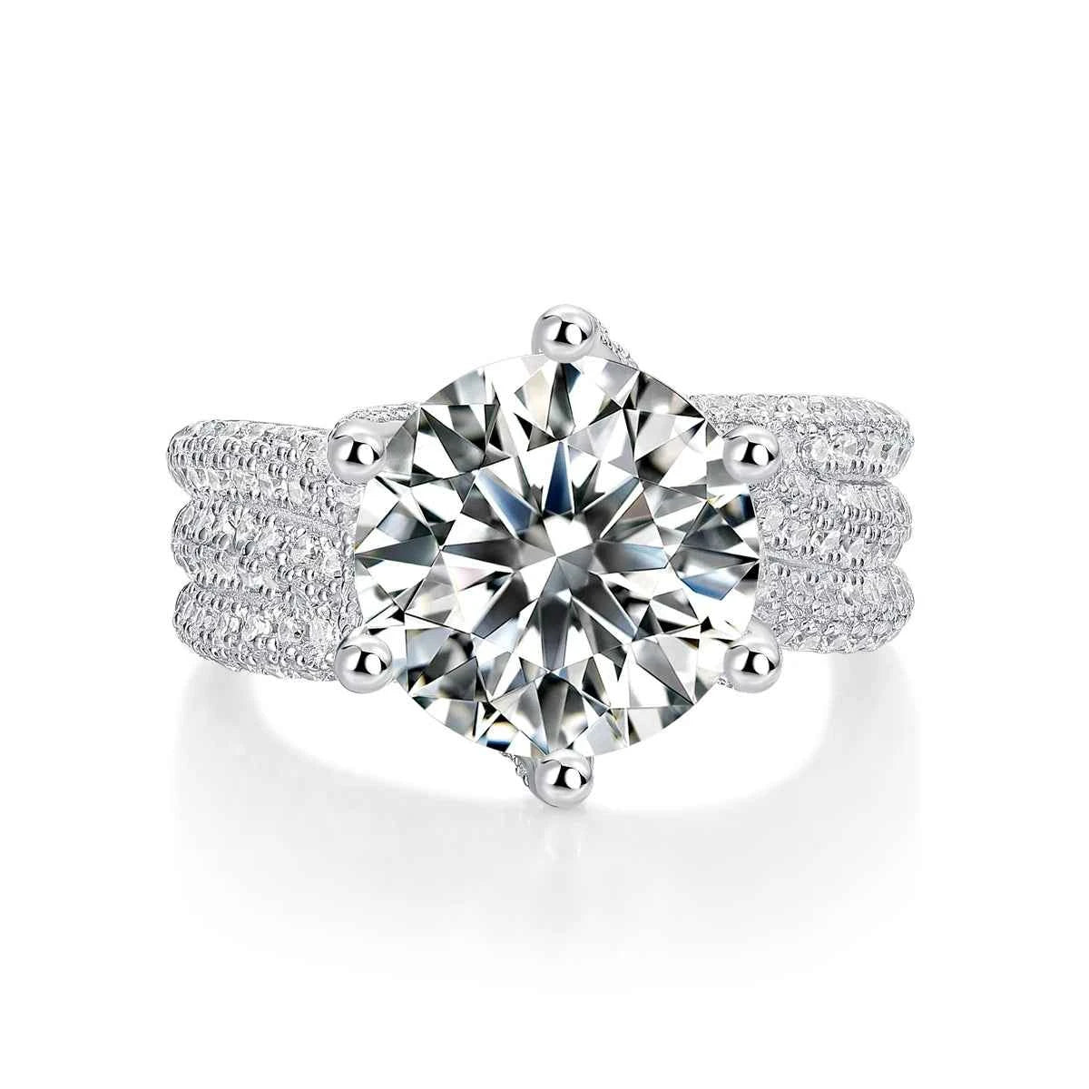 5CT Moissanite Engagement Ring S925 Silver with Round Brilliant Cut Stones and Claw Setting - Luxury Wedding or Proposal Jewelry