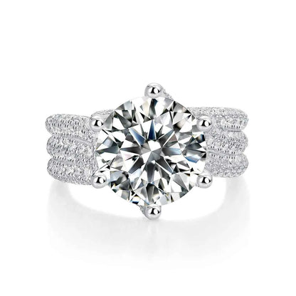 5CT Moissanite Engagement Ring S925 Silver with Round Brilliant Cut Stones and Claw Setting - Luxury Wedding or Proposal Jewelry