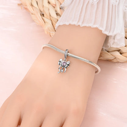 Bracelet Charms Beads Pink Zircon Bow Tie