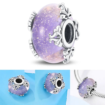 Colorful Flower Murano Glass Charm Fit Original Bracelet Necklace Heart Fine Jewelry
