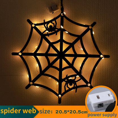 Halloween Hanging 10LED Castle Witch Ghost Spider Web Luminous Charm Indoor Outdoor Party Horror Props Decoration