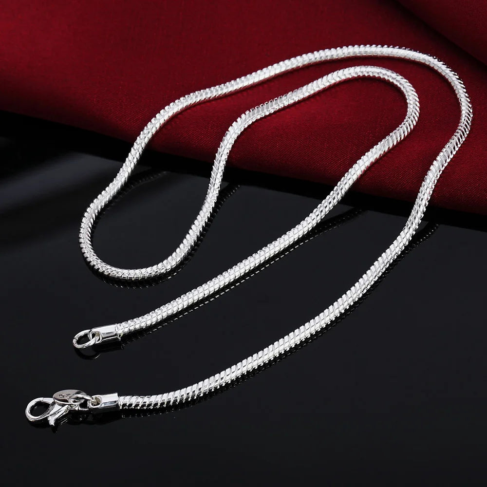 Silver Color Solid Snake Chain Necklace Men Women Fashion Jewelry For Pendant