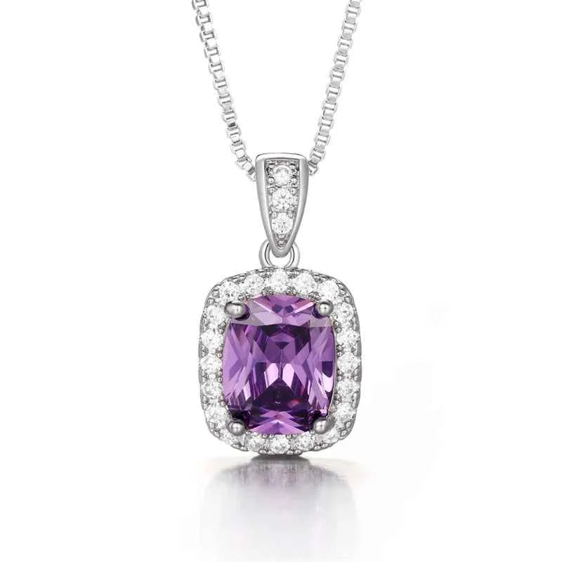 Cubic Zirconia Pendant Necklace White/Green/Purple/Pink Colors