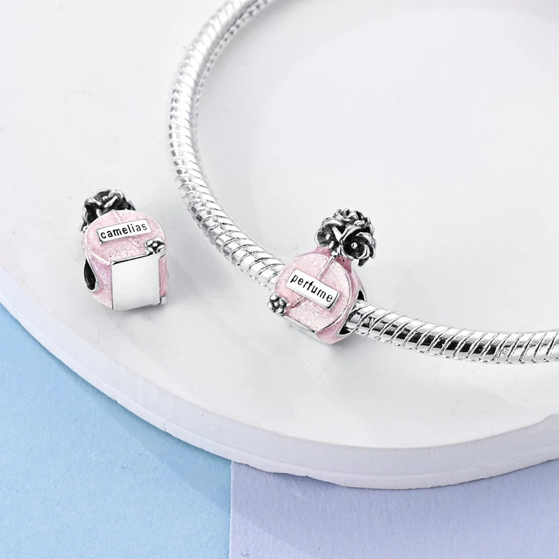 Romantic Pink Crown Perfume Bottle Charms Beads Fit Qikaola Bracelets Fine Jewelry