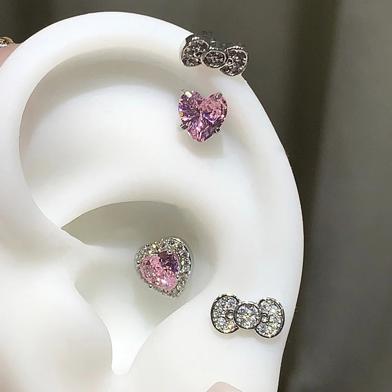Cute Bowknot Love Heart Zircon Earring Punk Jewelry