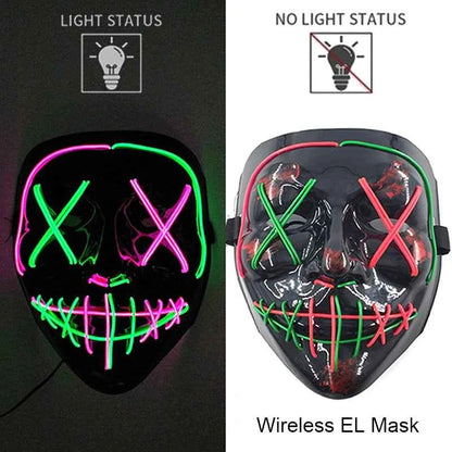 Neon LED Halloween Purge Mask Wireless Masquerade Party Light-up Horror Mask Glowing Multicolor Full Face Adult Mask for Halloween