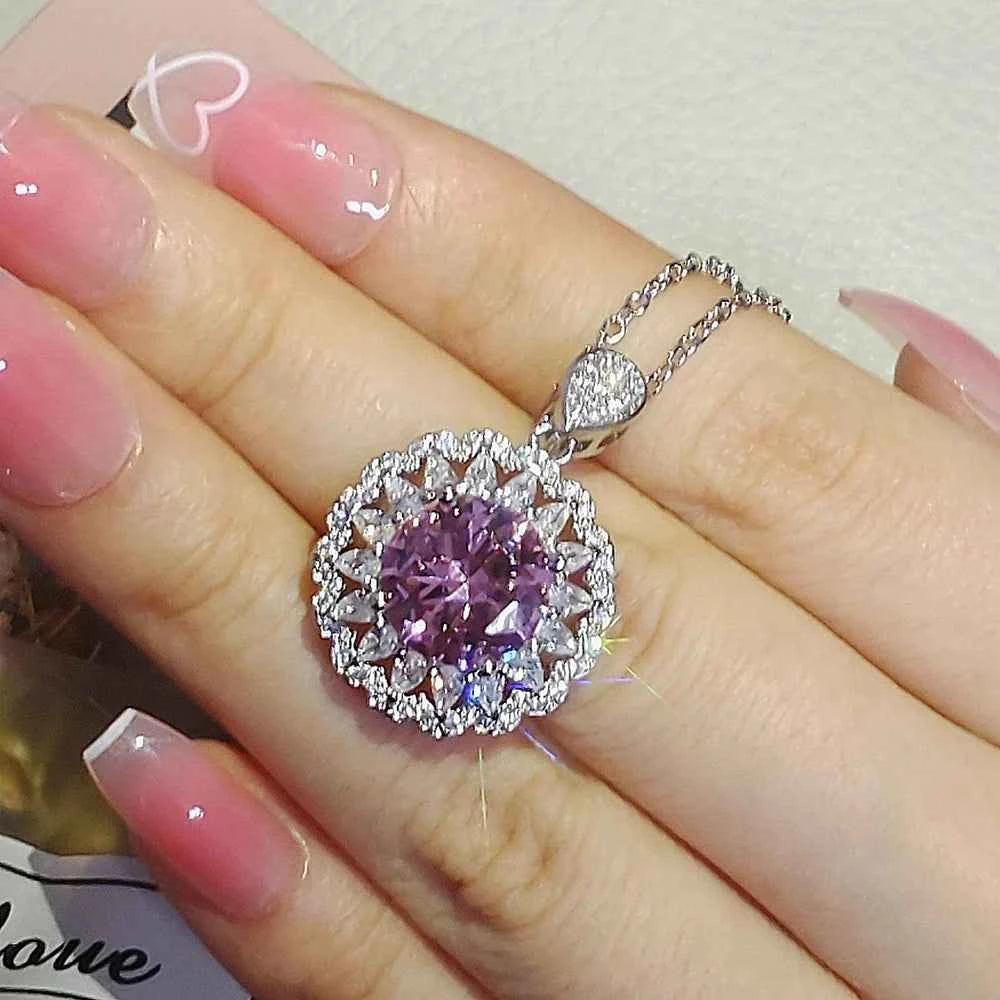 Silver Color Pink Pendant Necklace