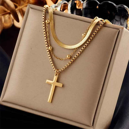 Stainless Steel Gold Color Cross Pendant Necklace