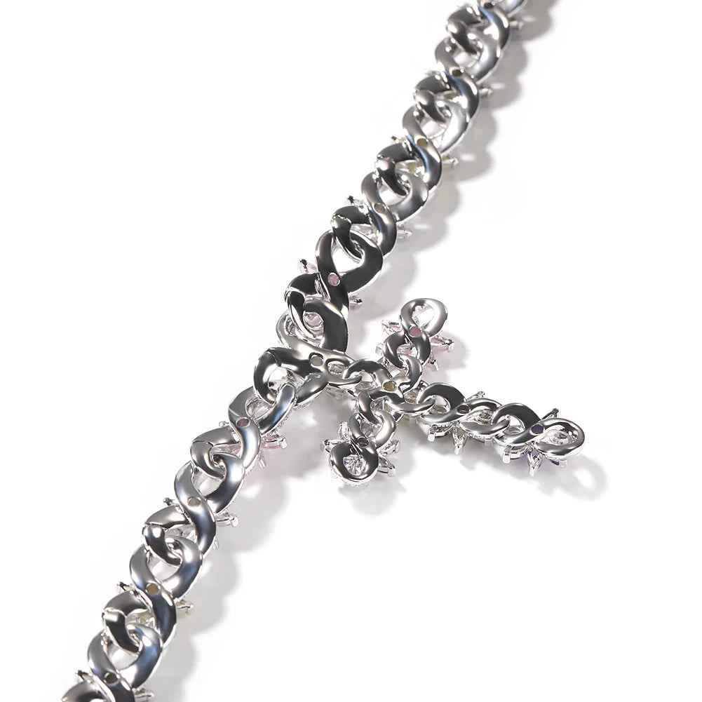 Colorful Flower Cuban Chain Full Paved Iced Out Bling Cubic Zirconia Cross Charms Baguette CZ Cuban Chain