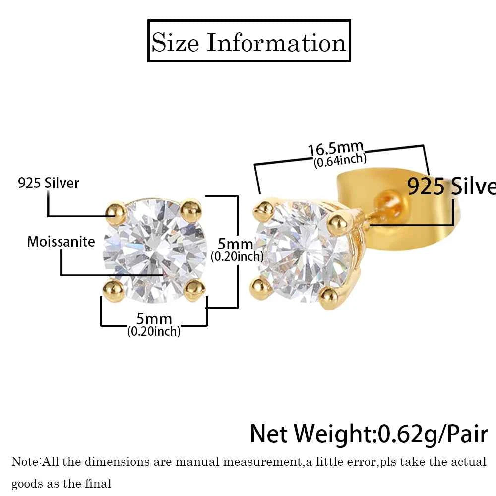 Earring Classic 1 Pair 4 Claws VVS Stud Sterling Silver Moissanite
