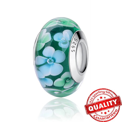 Colorful Flower Murano Glass Charm Fit Original Bracelet Necklace Heart Fine Jewelry