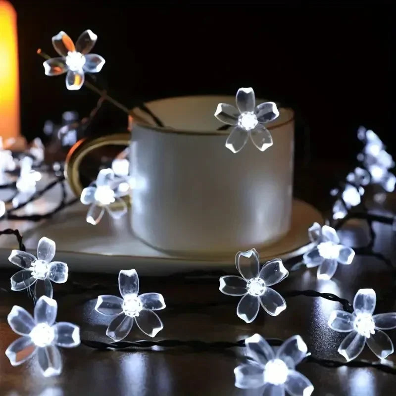 Cherry Blossom LED String Lights Outdoor Solar-Powered Flower Fairy Lights