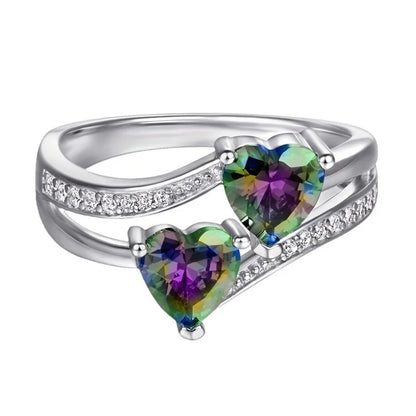 Luxury Double Heart Brilliant Romantic Female Rings
