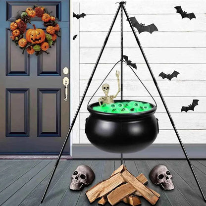 Halloween Witches Cauldron Decoration with Tripod Eyeballs String Lights And Skeleton for Yard Home Decor