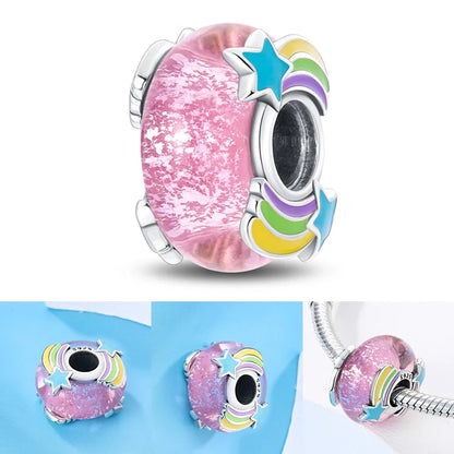 Colorful Flower Murano Glass Charm Fit Original Bracelet Necklace Heart Fine Jewelry