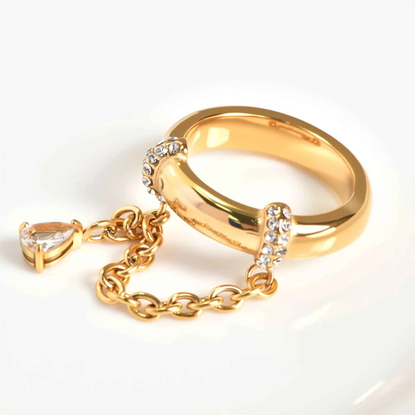 Stainless Steel 18k Gold Plated Tassel Drop Zircon Pendant Cz Stone Rings