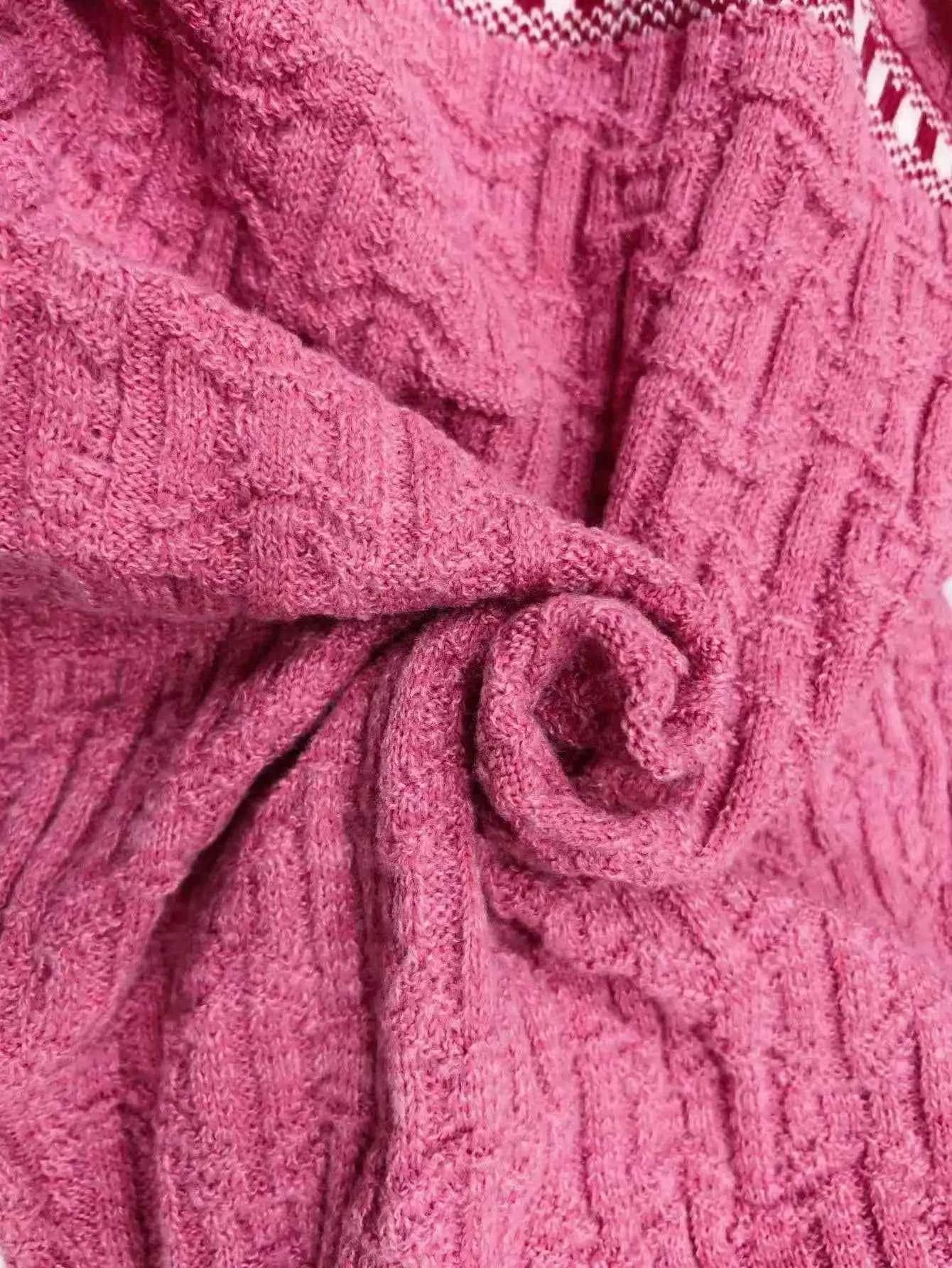 Pink Knit Long Sleeve Button-Up Dress