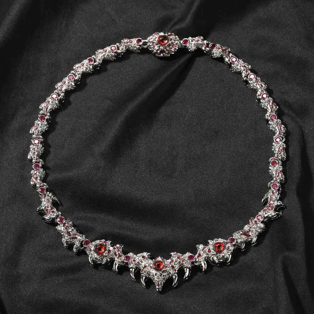 Red Eyes Necklaces for Men Iced Out Thrilled Claws Red Cubic Zirconia Chain Necklace
