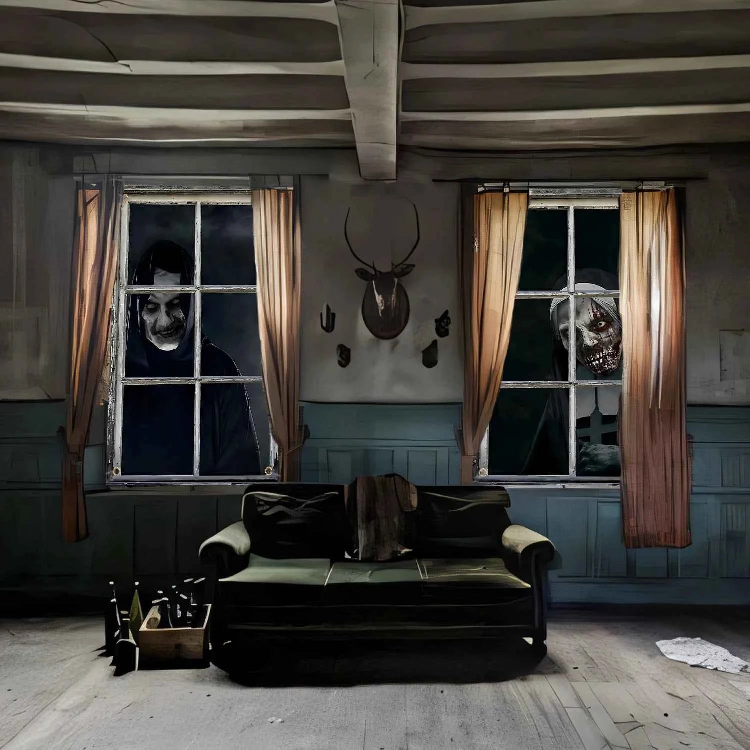 Scary Halloween 2 Pcs Curtain Halloween Window Horror Decoration Blood