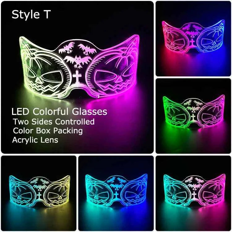 Acrylic LED Luminous Glasses Neon Light-Up Party Eyewear Unisex Glow Sunglasses for DJ Bar Halloween Christmas 12-Hour Glowing