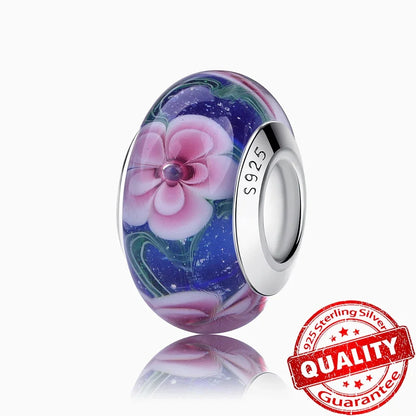 Colorful Flower Murano Glass Charm Fit Original Bracelet Necklace Heart Fine Jewelry