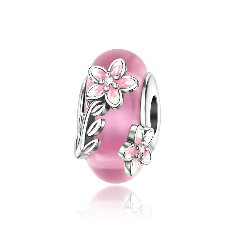 Colorful Flower Murano Glass Charm Fit Original Bracelet Necklace Heart Fine Jewelry
