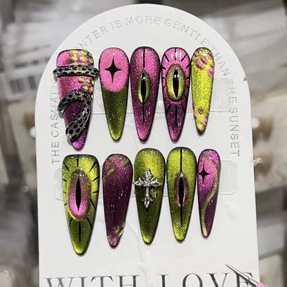 [Alien Eye] Handmade Advanced Hand-painted Cat's Eye Super Personalized Fake Nails Removable