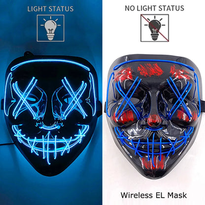 Neon LED Halloween Purge Mask Wireless Masquerade Party Light-up Horror Mask Glowing Multicolor Full Face Adult Mask for Halloween