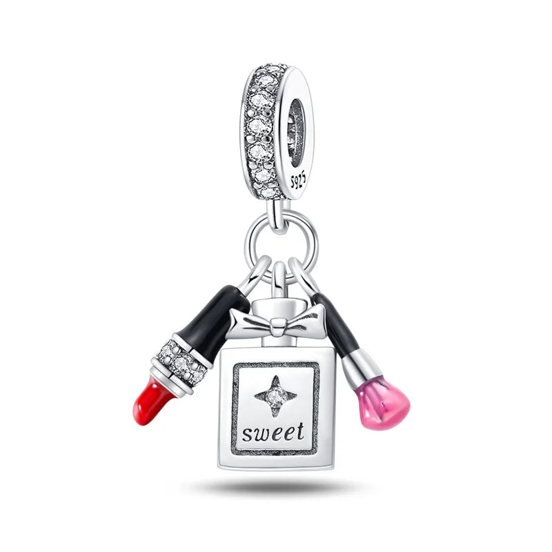 Romantic Pink Crown Perfume Bottle Charms Beads Fit Qikaola Bracelets Fine Jewelry