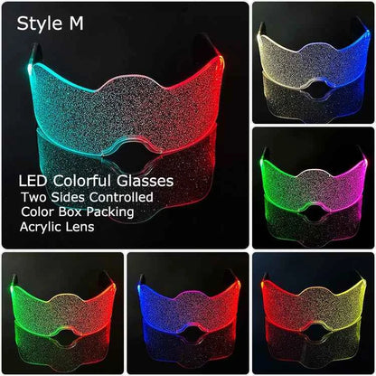Acrylic LED Luminous Glasses Neon Light-Up Party Eyewear Unisex Glow Sunglasses for DJ Bar Halloween Christmas 12-Hour Glowing