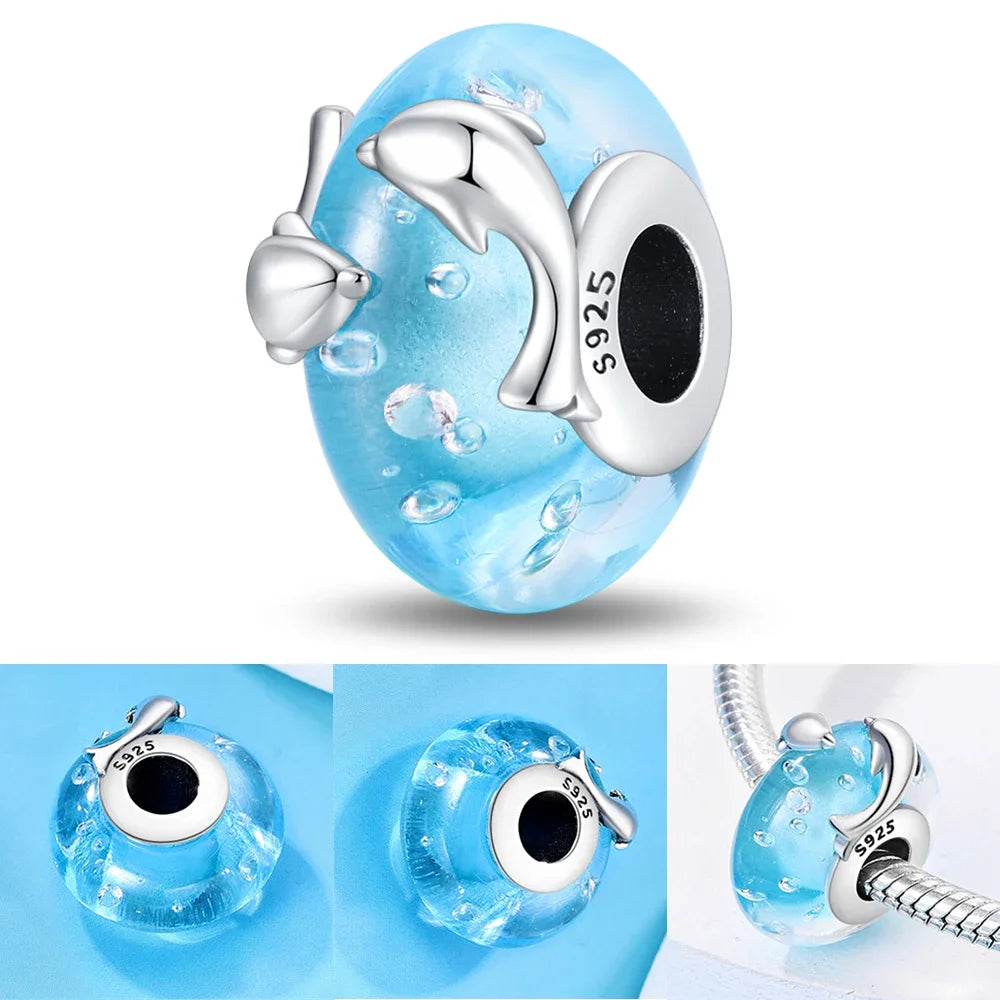 Colorful Flower Murano Glass Charm Fit Original Bracelet Necklace Heart Fine Jewelry