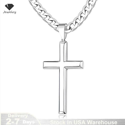 925 Sterling Silver Cross Necklace for Men & Women Durable Cuban Crucifix Pendant Necklace