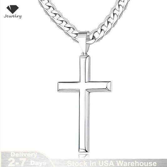 925 Sterling Silver Cross Necklace for Men & Women Durable Cuban Crucifix Pendant Necklace