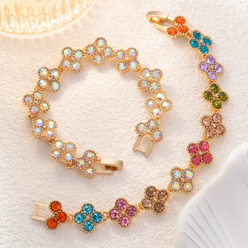 Sparkling Rhinestone Four Leaf Clover Hand Bracelet For Women
