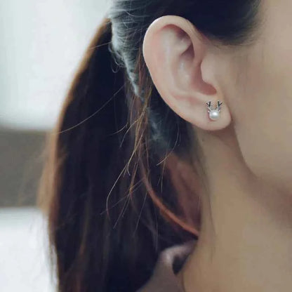 Cute Antler Stud Earrings for Women 925 Sterling Silver