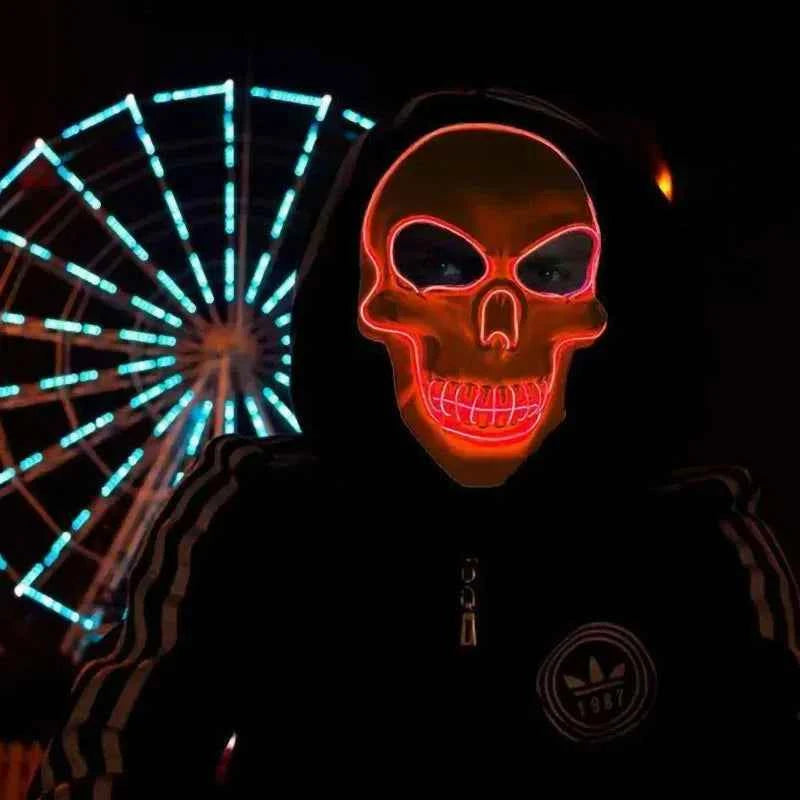 Halloween Horror Skull Mask LED Cold Light Full Face Cosplay Mask for Adults Luminous Party Decoration Adult Size Foam Paper
