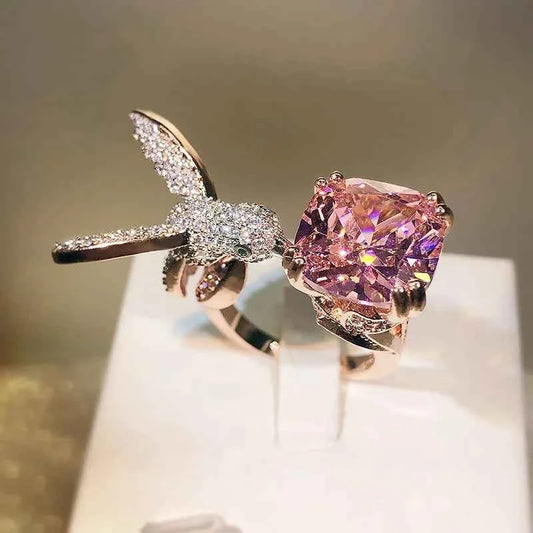 Creative Colored Gemstone Women Aquamarine Hummingbird Ring 925