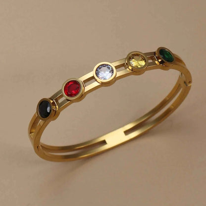 Stainless Steel Crystal Gold Color Bracelet (Unisex)