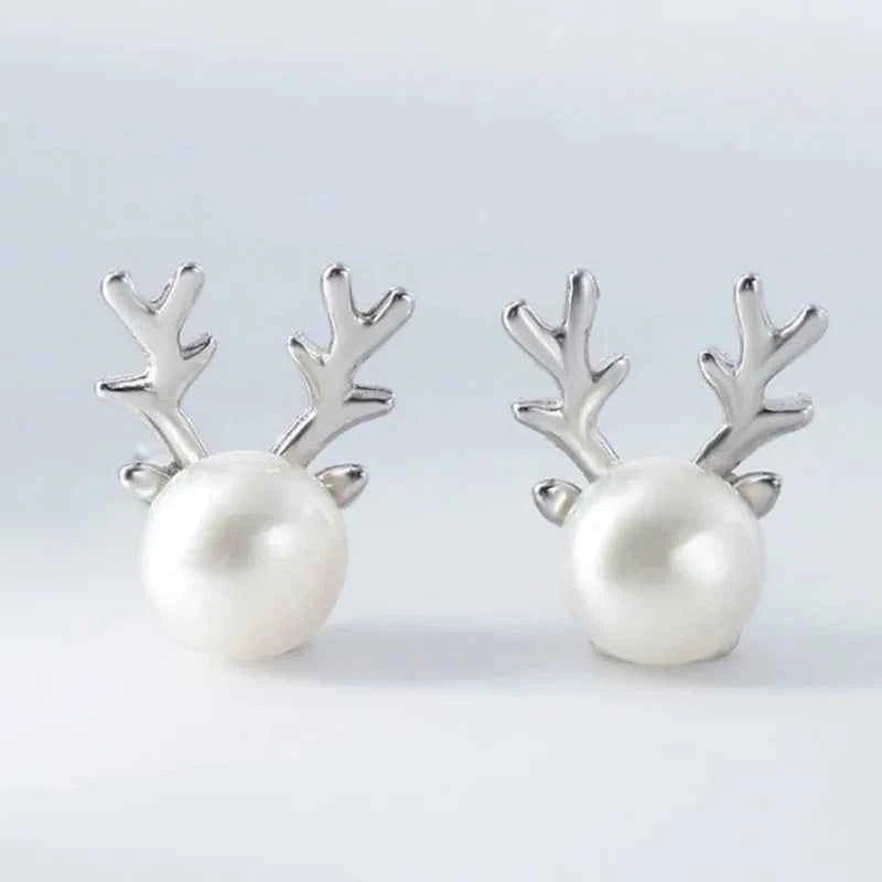 Cute Antler Stud Earrings for Women 925 Sterling Silver