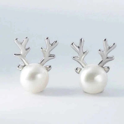 Cute Antler Stud Earrings for Women 925 Sterling Silver
