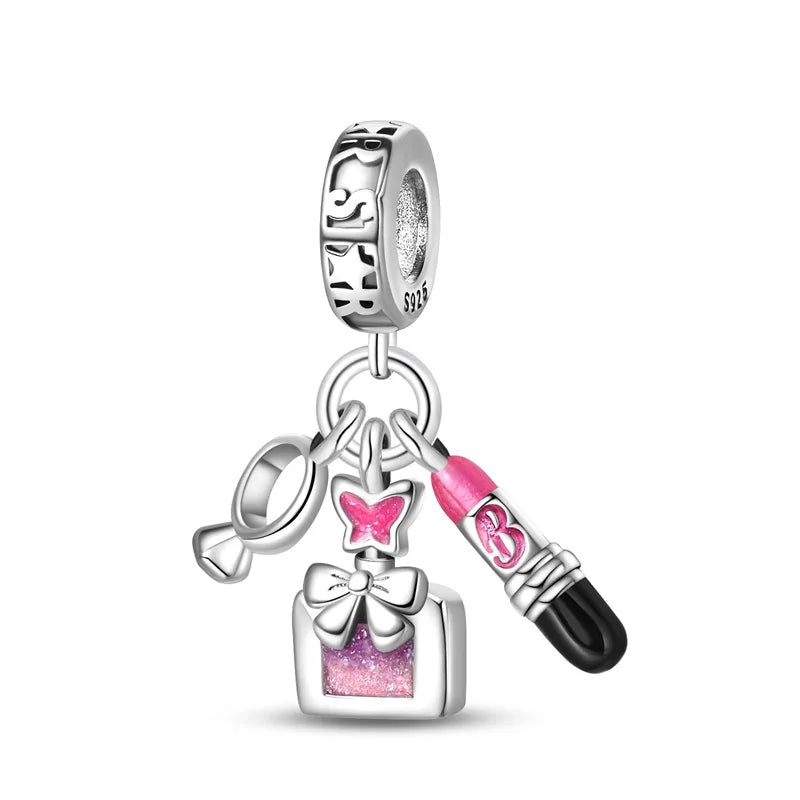 Romantic Pink Crown Perfume Bottle Charms Beads Fit Qikaola Bracelets Fine Jewelry