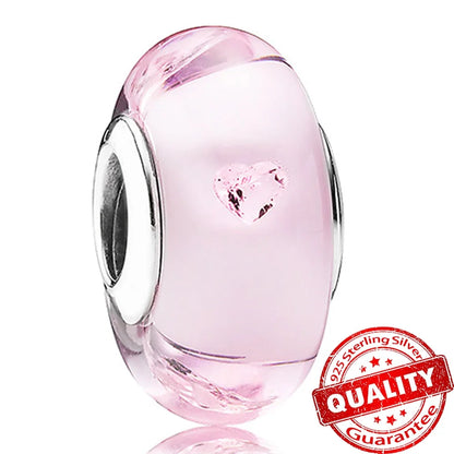 Colorful Flower Murano Glass Charm Fit Original Bracelet Necklace Heart Fine Jewelry