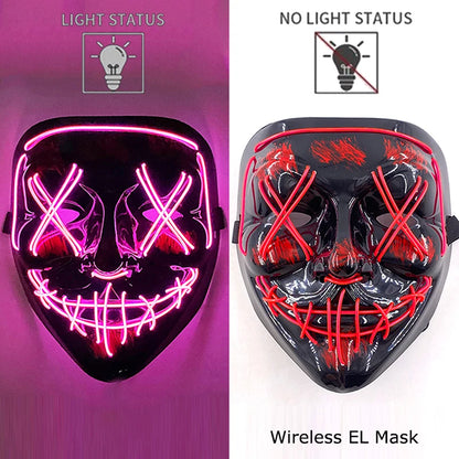 Neon LED Halloween Purge Mask Wireless Masquerade Party Light-up Horror Mask Glowing Multicolor Full Face Adult Mask for Halloween