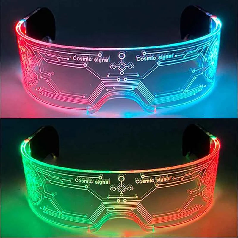 Acrylic LED Luminous Glasses Neon Light-Up Party Eyewear Unisex Glow Sunglasses for DJ Bar Halloween Christmas 12-Hour Glowing