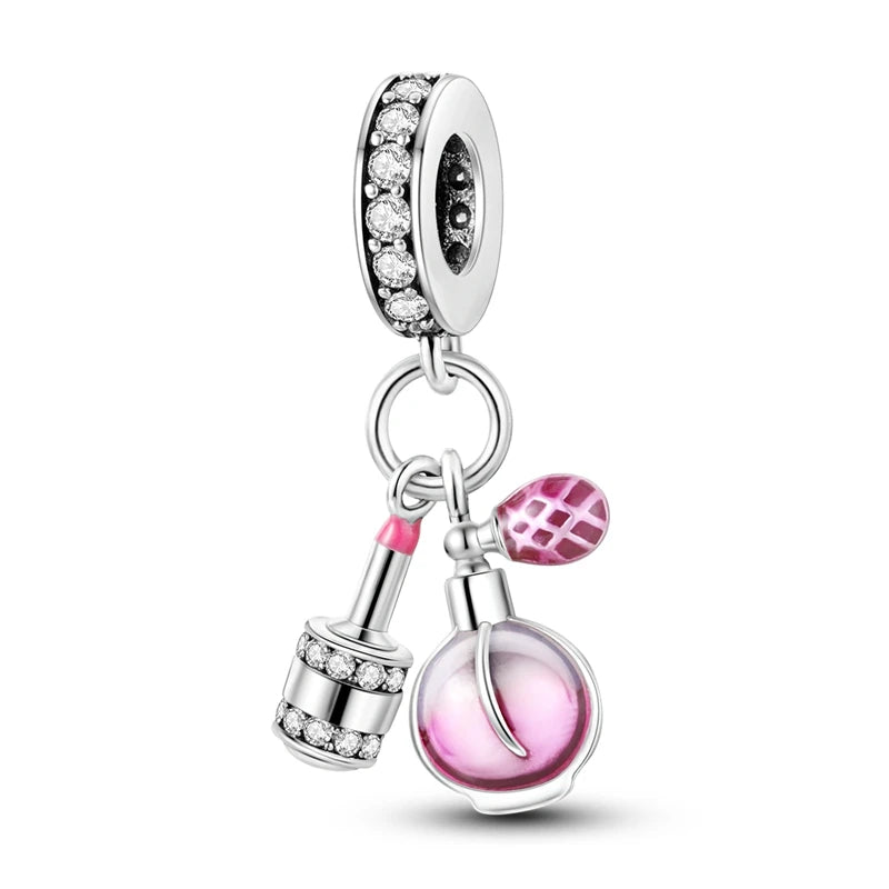 Romantic Pink Crown Perfume Bottle Charms Beads Fit Qikaola Bracelets Fine Jewelry