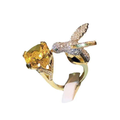 Creative Colored Gemstone Women Aquamarine Hummingbird Ring 925