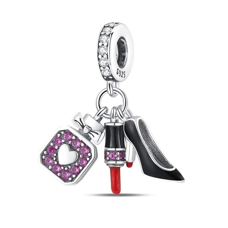 Romantic Pink Crown Perfume Bottle Charms Beads Fit Qikaola Bracelets Fine Jewelry